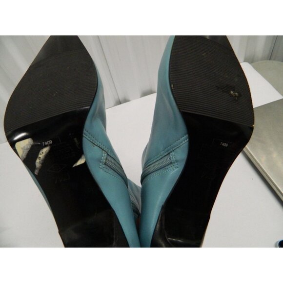 Bronx Aqua Blue Leather Pointed Toe Ankle Boots Size 7.5 Side Zipper Kitten Heel - Picture 7 of 13